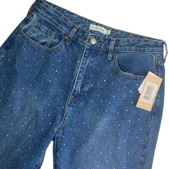 Jack High Rise Ankle Straight Leg Rhinestone Embellished Blue Jeans Size 32 - Picture 2 of 13